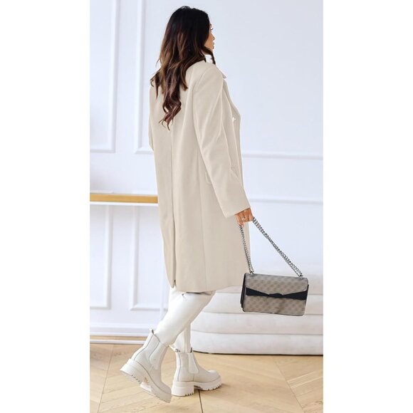 Women's Light Beig WinterJacket Double-Breasted Wool Blend Warm Long Trench Coat - Picture 6 of 7